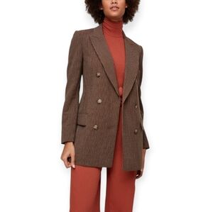 Aritzia Wilfred Margaux Longline Double Breasted Blazer Brown Plaid 90s Size 10